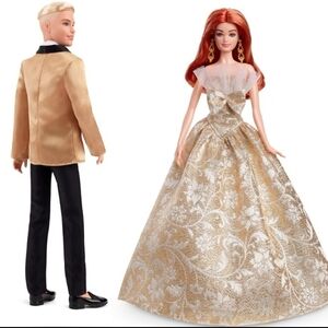 Barbie Holiday 2025 Redhead& Ken 2025 Blonde Matching Gold Outfit-NEW
